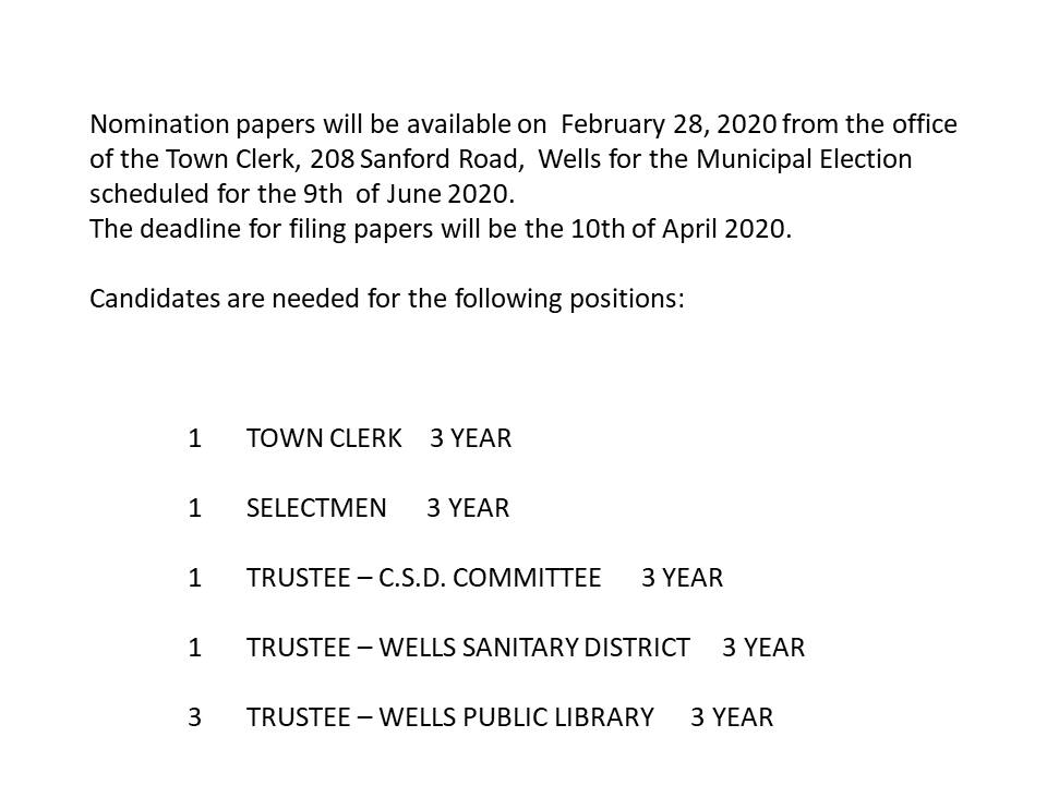 Notice of Nomination Papers for 6-9-20 Municipal Election